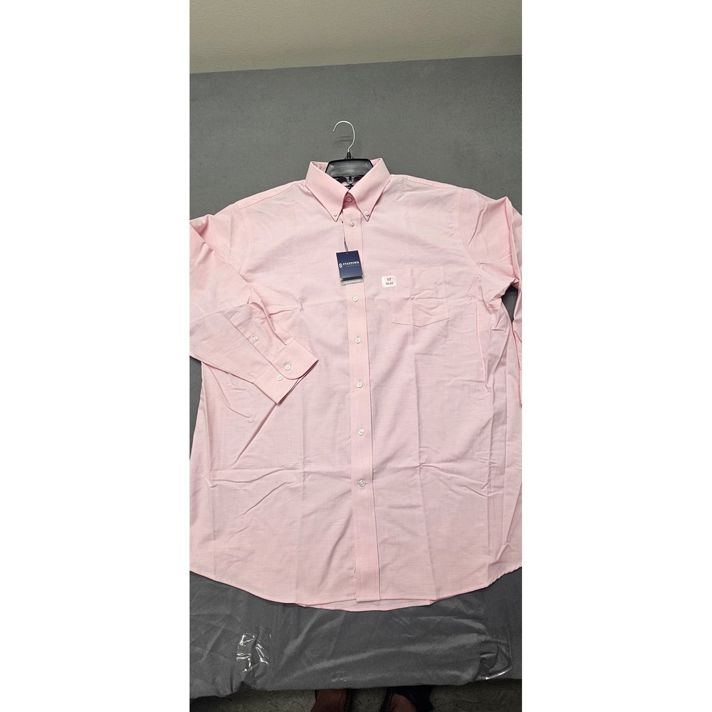Stafford Essentials Mens Pink Oxford Dress Shirt 17 32-33 Classic Fit NWT